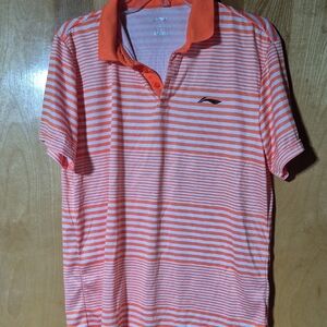 Men's Striped Polo Shirt in Orange and White